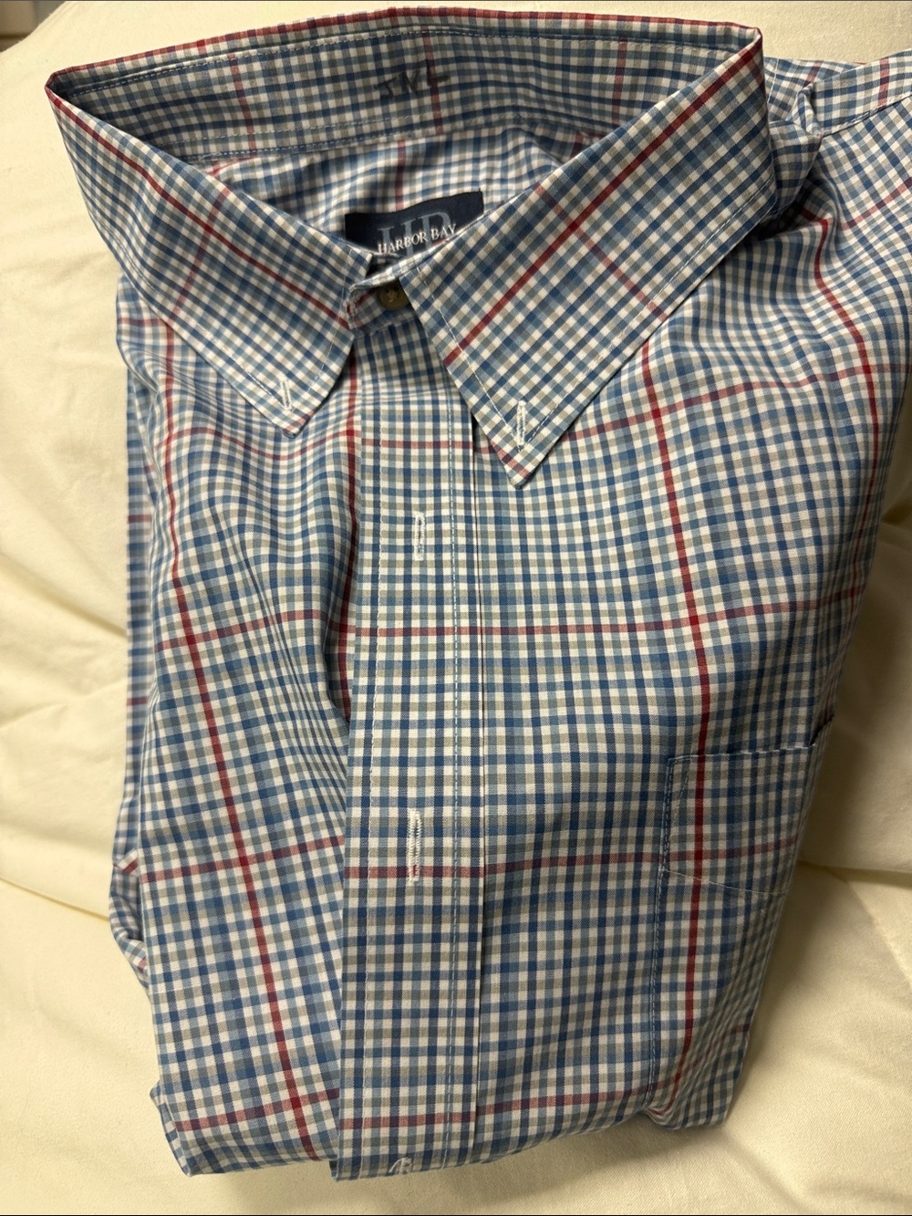 Harbor Bay Men’s Blue, White & Red Checked Button-Down Shirt